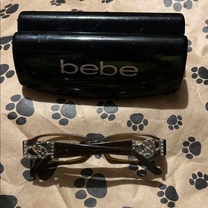 Bebe Black and Silver Women's Glasses with jeweled Temple accents to logo BB.